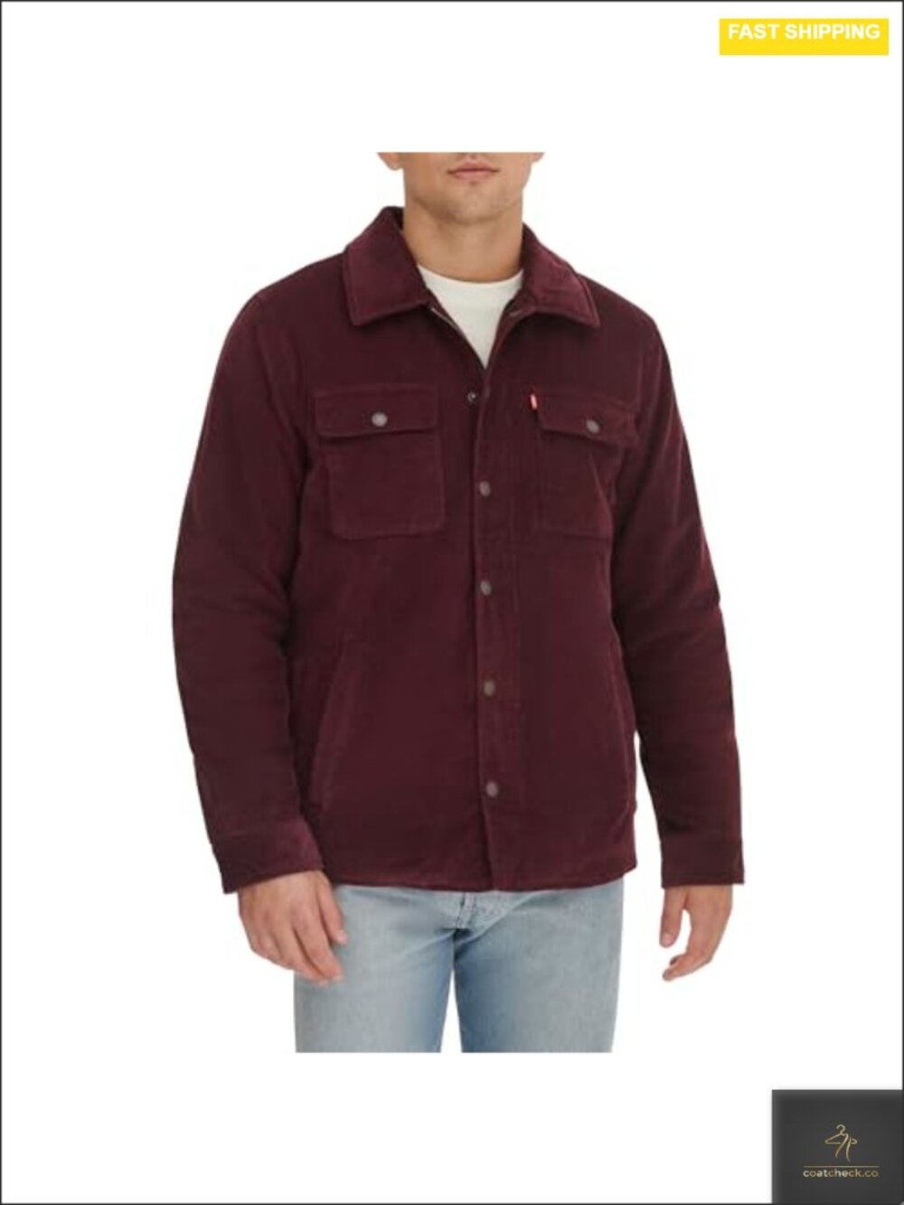 Levi's Men's Corduroy Shirt Jacket Coat - Quilted Lined, Water Resistant, Size